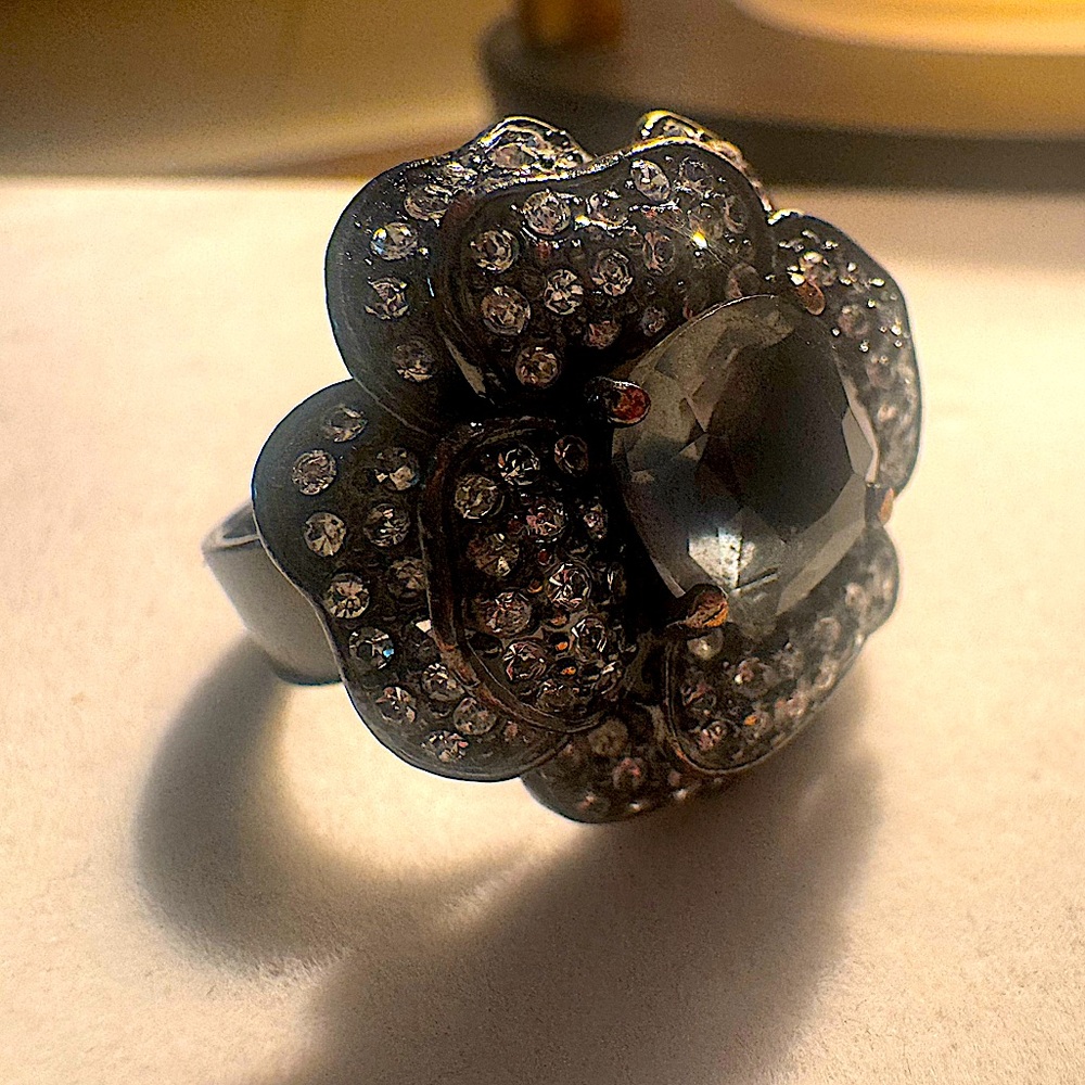Stella & Dot Pave Crystal Hematite Adjustable Ring (Sizes 5-9)